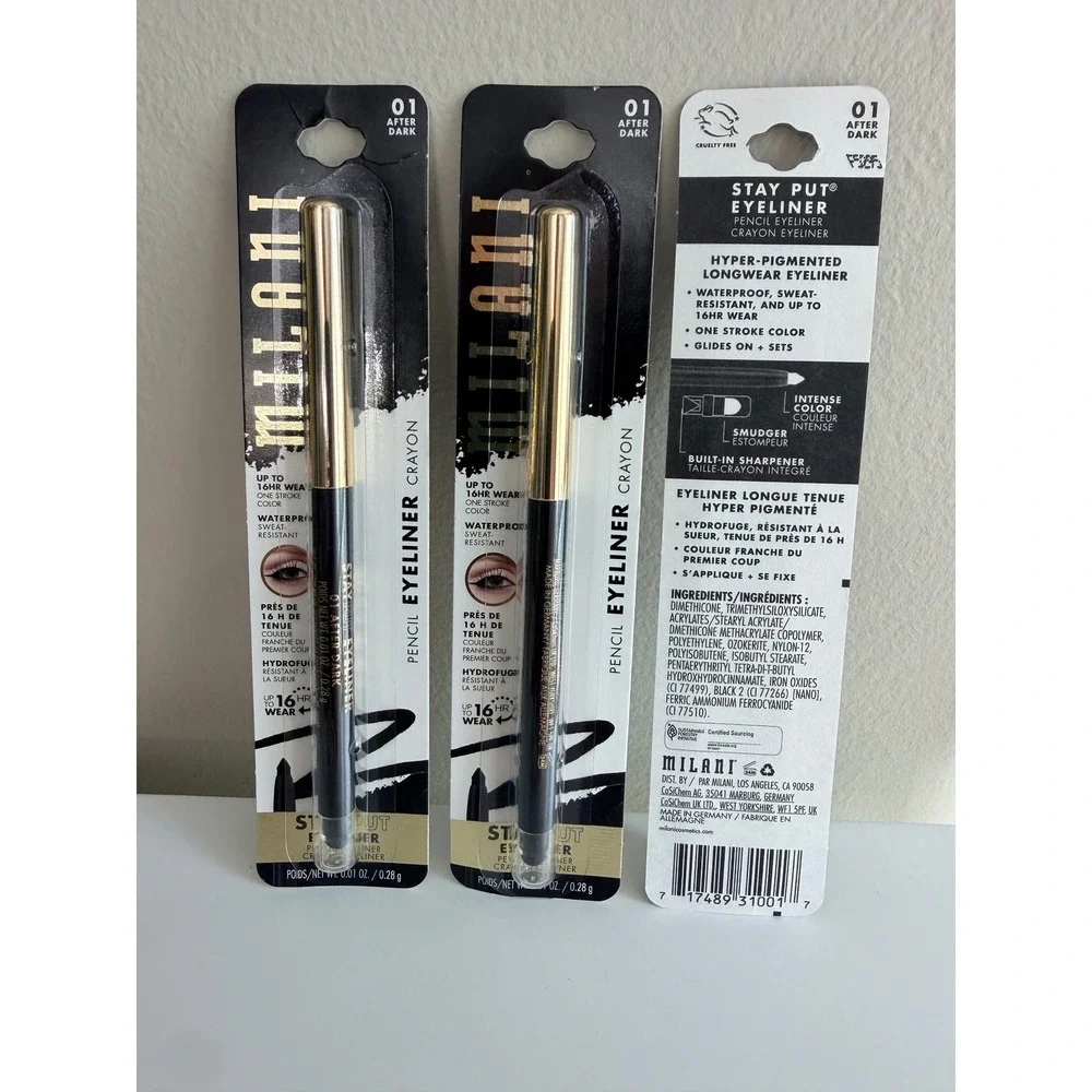 Milani Stay Put Eyeliner 3 Pack‎ 0.01oz 01 After Dark Black Waterproof NWT